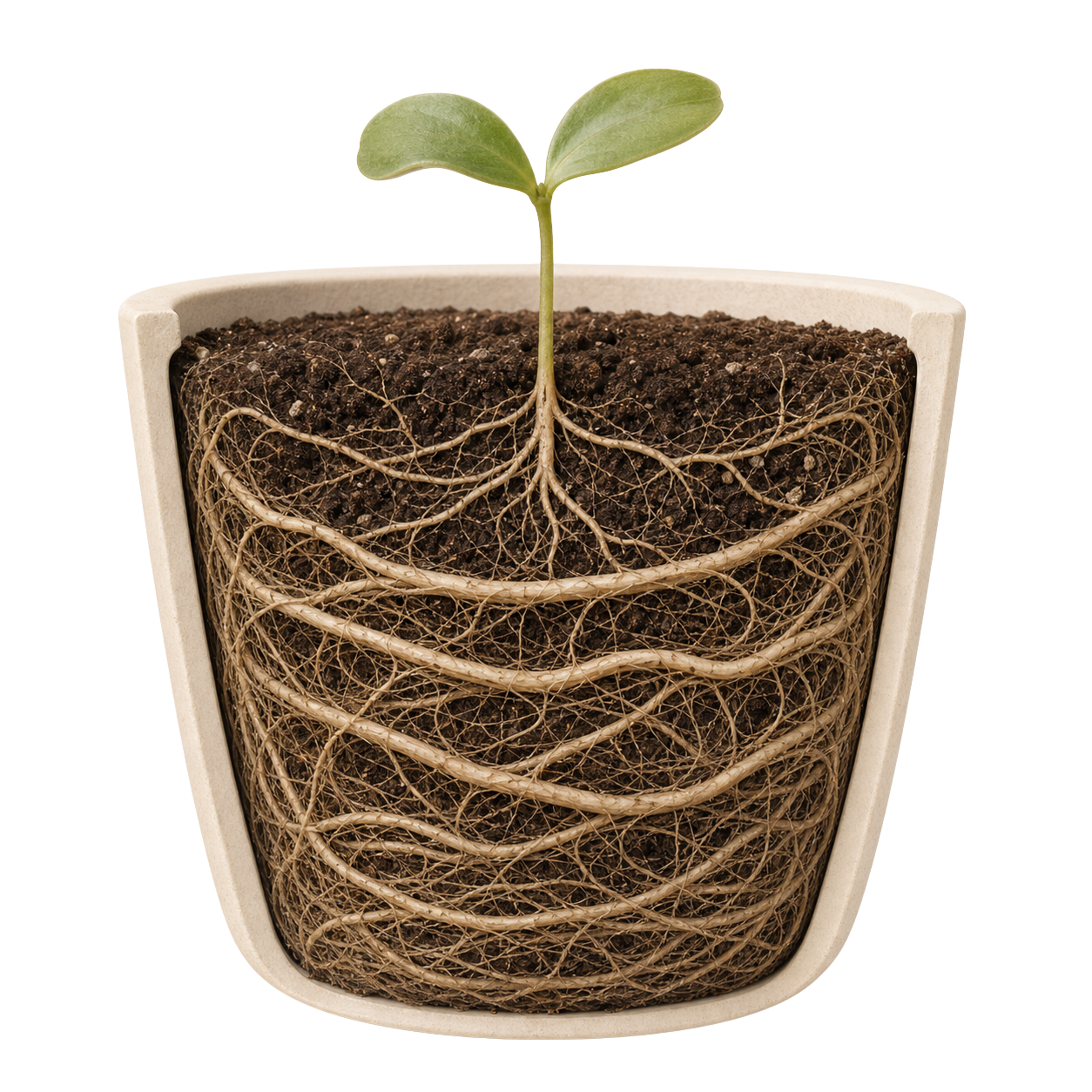 Plant roots circling inside a plastic pot